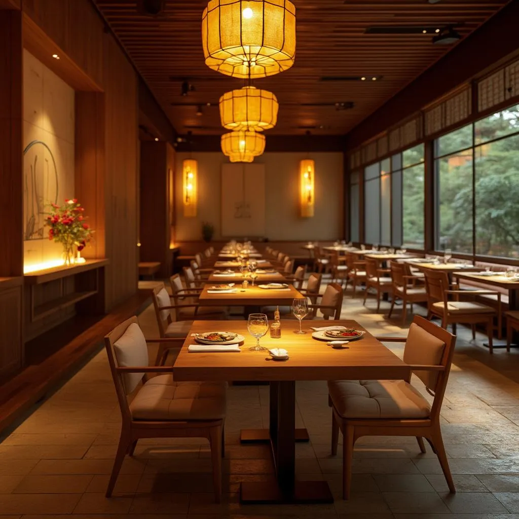 Interior elegante restaurante japonés ambiente acogedor