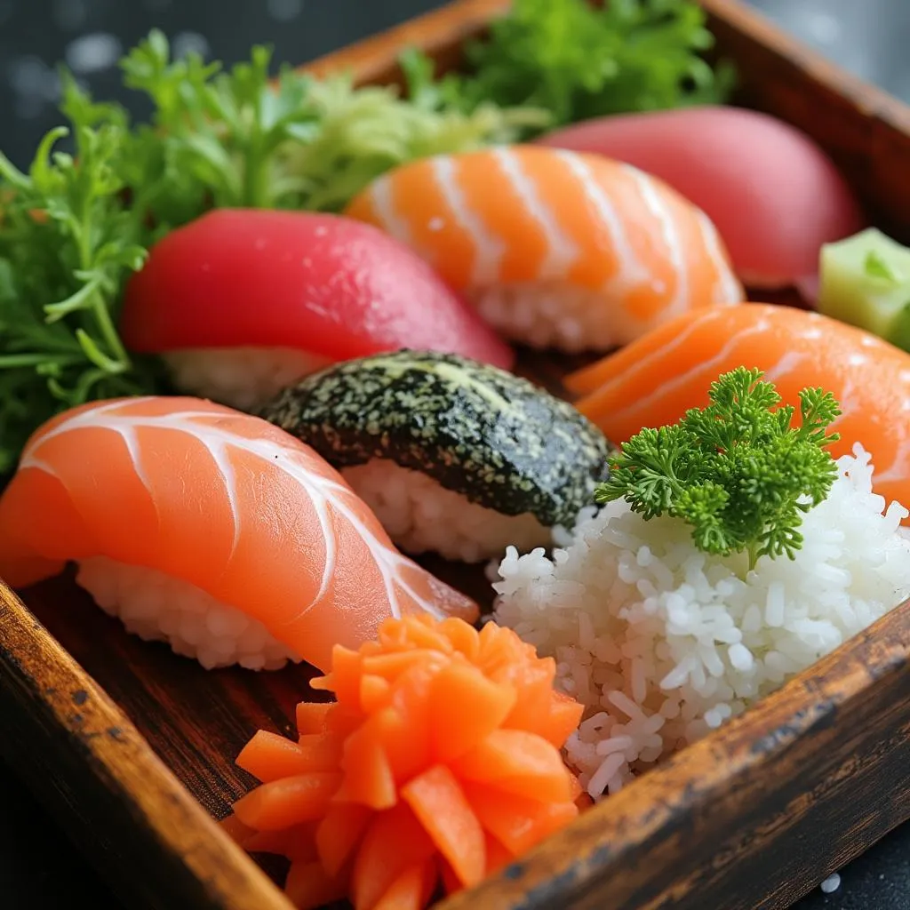 Ingredientes frescos premium calidad sushi preparación
