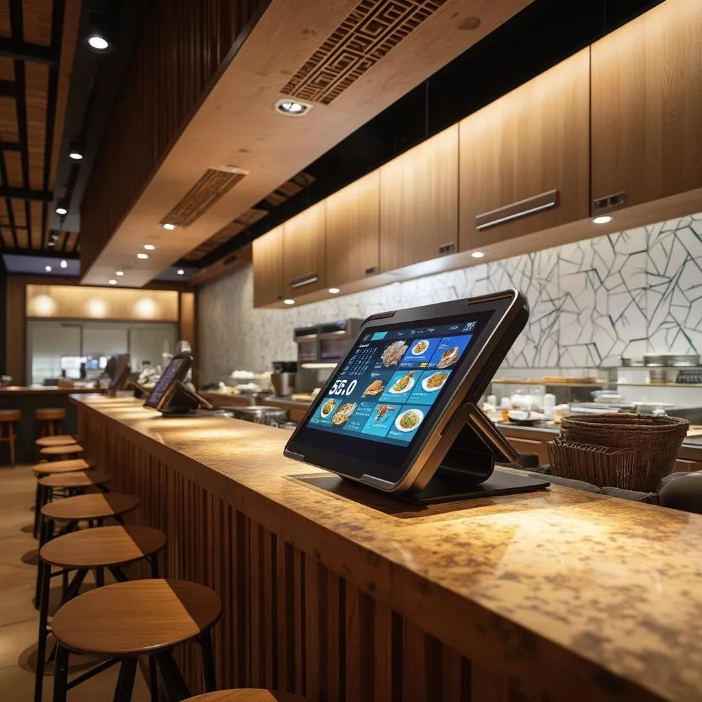 Sistema de pedidos moderno en restaurante japonés